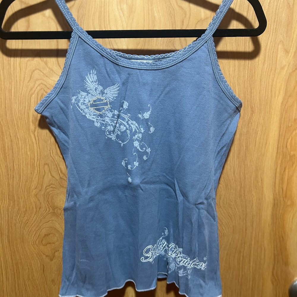 Two Harley-Davidson shirts. Red and Blue Fitted Sleeveless Camisoles.